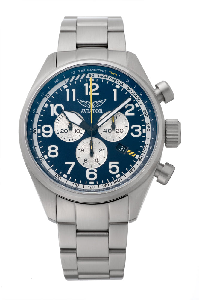 AIRACOBRA P45 Chronograph quartz SS strap White Printed Numerals